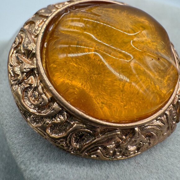 Yves Saint Laurent Vintage Gold Clip On Amber Lucite Earrings 80's Hollywood - Picture 2 of 7